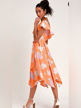 Lulu's Size XL Garden of Joy Floral Ruffled Wrap Dress w/Asymmetrical Hem NWT